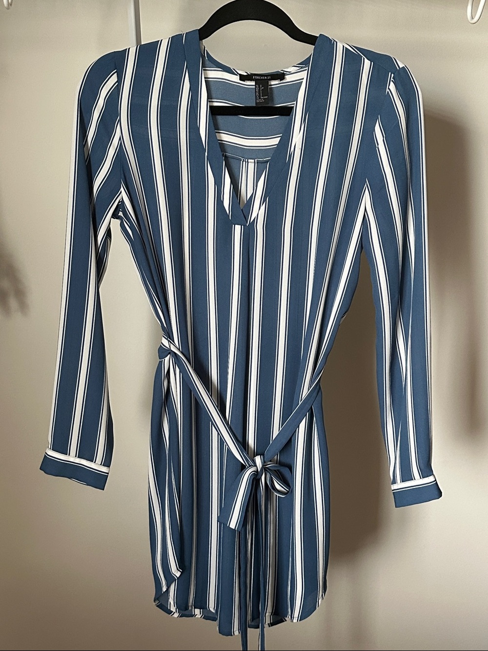 Forever 21 Striped Blue Tie-Waist Women’s Dress